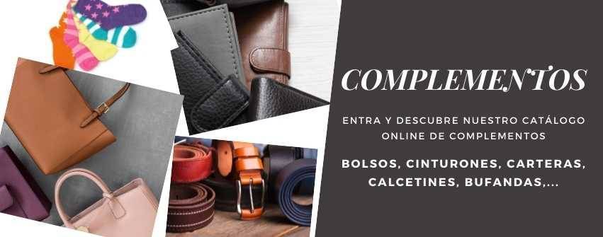 Catálogo y colección de complementos como bolsos, carteras, cinturones, calcetines, bufandas, ...